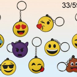 DISC RUBBER EMOTICON KEYRINGS 9 ASSTD